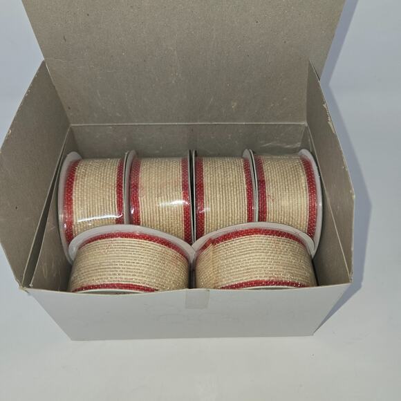 Hallmark Fabric Ribbon Beige Red 12 Rolls 1-3/8" x 4 Yards Each Sealed Bows - Picture 3 of 16